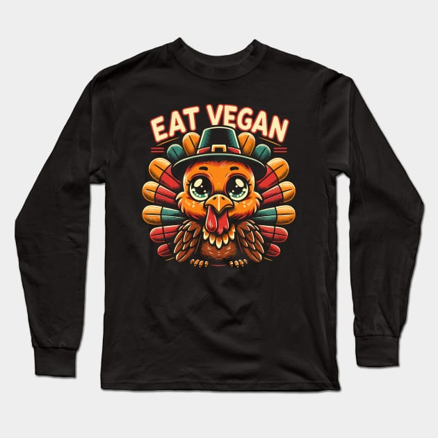 Whimsical Thanksgiving Turkey - Eat Vegan Long Sleeve T-Shirt by Indigo Lake